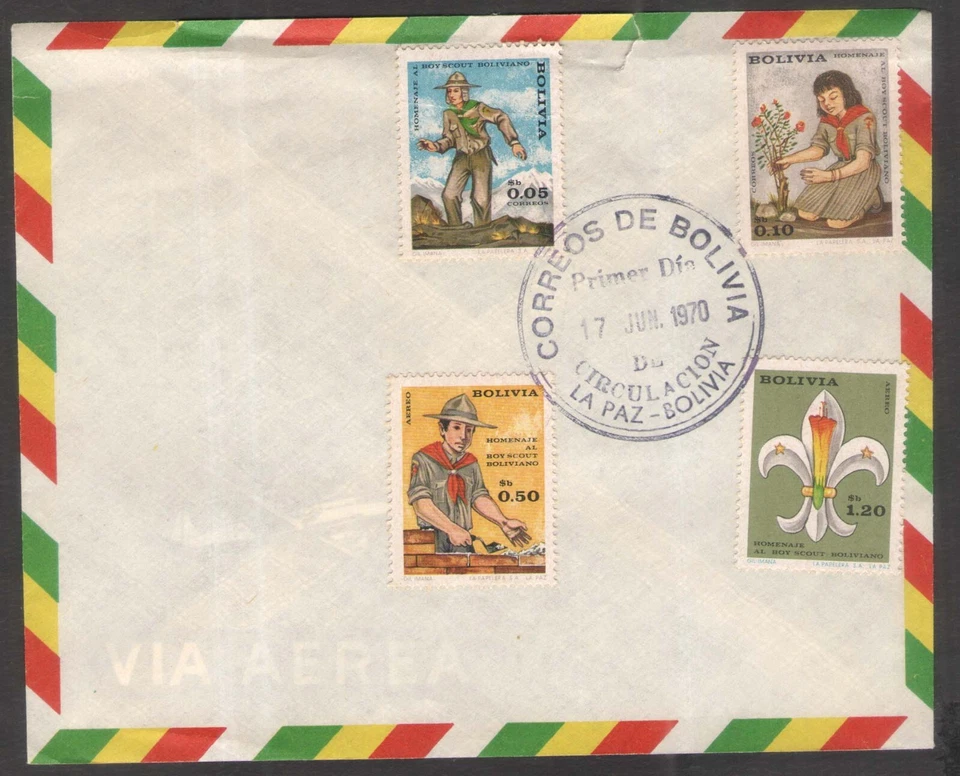 Bolivia 1970 Boys Scout Guide Mason Flowers Mountain FDC - Image 1 of 1