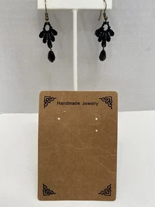 Handmade Earrings Crocheted & Black Drop Bangle Earrings - Picture 1 of 7