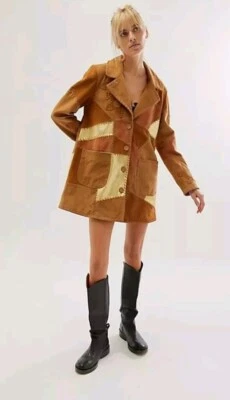 Free People We The Free Flowers On The Wall leather Patchwork Jacket Nwot $898 L - Image 1 of 4