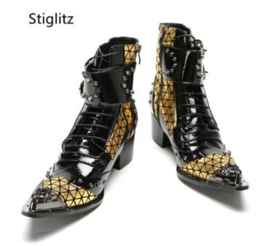 Мужские ботинки на лодыжке с металлической пряжкой на блочном каблуке с острым носком повседневные туфли большого размера - Изображение 1 из 4