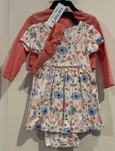 Carter's 3-Pk Floral Dress Cardigan Headband Set Outfit Baby Girl 6-9M NEW - Picture 1 of 12