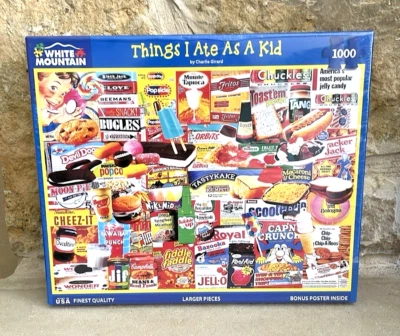 NEW SEALED White Mountain Things I Ate as a Kid 1000 Piece Jigsaw Puzzle #1110 - Image 1 of 4