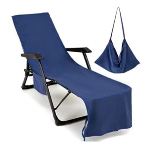 Lounge Chair Cover Microfiber Beach Chair Cover Towel Swimming Pool Dark Blue - Picture 1 of 7