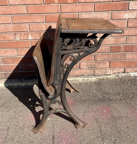ANTIQUE CAST IRON WOOD CHILD SCHOOL DESK THE CROWN A C ELLIOTT BELLEFONTAINE OH Cover