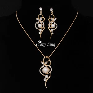 Gold Plated Crystal Pearl 2 Piece Jewelry Sets - Picture 1 of 22