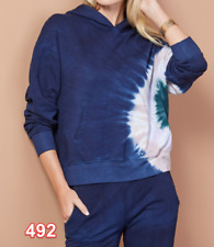 MONROW Tie Dye Supersoft Slouchy Hoodie Navy Small $191