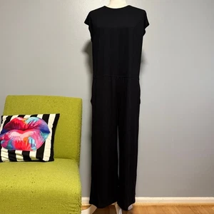 Eileen Fisher Black Jersey Cropped Wide Leg Jumpsuit  - Picture 1 of 6