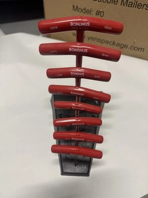 Used Bondhus T Handle Hex 8pc Wrench Set 2-10mm Metric w Stand USA 13389 - Image 1 of 4