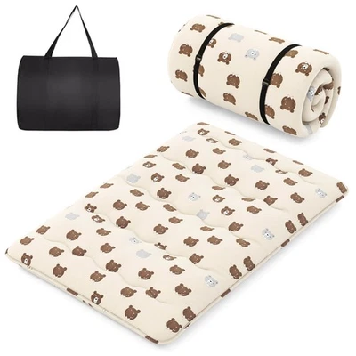 Full Futon Mattress Japanese Floor Pad Washable Cover Carry Bag Brown Bear - Image 1 of 4
