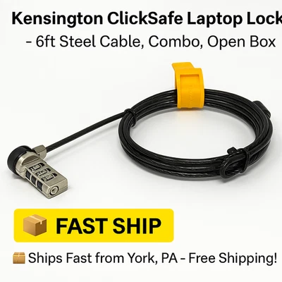 Kensington ClickSafe Laptop Lock – 6ft Steel Cable, Combo, Open Box, Fast Ship - Image 1 of 4