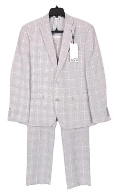 Traje de 2 piezas Bar III para hombre ajustado 100 % lino gris a cuadros 44R 36x32 nuevo con etiquetas Foto 1 de 4