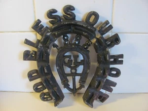 Vintage Cast Iron Double Horseshoe "God Bless Our Home" Wall Plaque - 1888 - Picture 1 of 4
