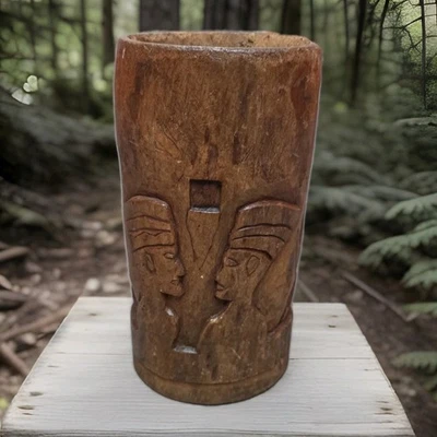 "Tambor de percusión Djembe hecho a mano con base de madera tallada a mano de 11"" de alto" Foto 1 de 4