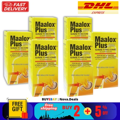 6 X Maalox Plus SIMETHICONE suspensión 250 ml para gástrico, viento estomacal y artílago Foto 1 de 4