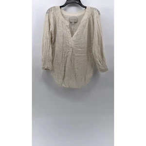 Top para mujer BROCHU WALKER beige cuello en V manga larga algodón-lino talla xs - Imagen 1 de 11