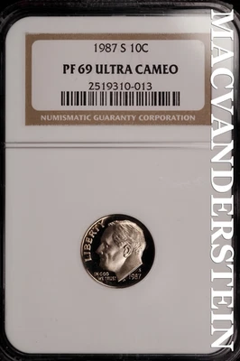 1987-S Roosevelt Dime - NGC PF 69 Ultra Cameo - Proof  Lustrous  #SLH534 - Image 1 of 2