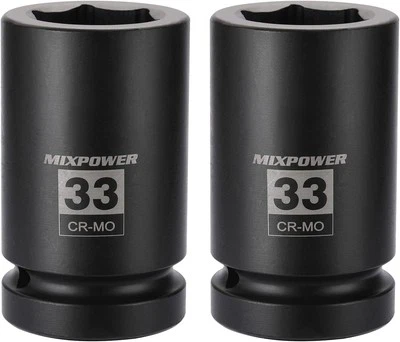 MIXPOWER 2 Pieces 1 Inch Drive Deep Impact Socket, CR-MO, 33mm, 33mm-2pcs set