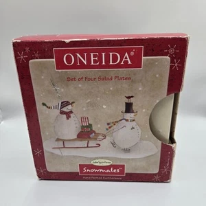 Set of 4 Oneida 8" Snowmates Snowman Plates Luncheon Salad Dessert Unisex Dining - Picture 1 of 5