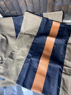 2 Square Throw Pillow Covers Canvas & Faux Leather Accent  17X17 in Vfuty - Image 1 of 4