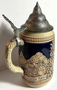 GERMAN BEER STEIN ~ Vintage Ceramic with Metal Lid - Picture 1 of 3