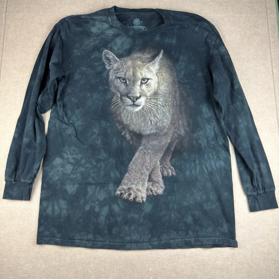 The Mountain Cougar Puma Cat Long Sleeve Shirt L Tie Dye USA Print Animal Tee - Image 1 of 4