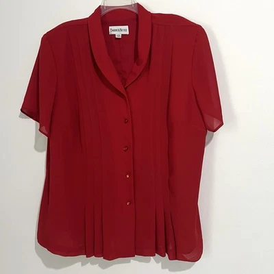 Топ женский Danny & Nicole размер 22 Вт красный с коротким рукавом шифоновое покрытие на пуговицах - Изображение 1 из 4