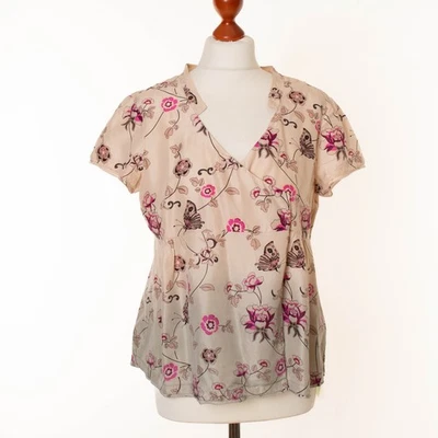 ODD MOLLY 583 Women's Multicolored 100% Silk Short Sleeve Wrap Top Blouse... - Image 1 of 4