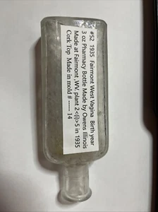 #52 1935 Fairmont West Virginia 3oz Pharmacy Bottle By Owen’s Illinois Cork Top - Picture 1 of 8