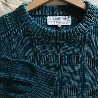 The Peruvian Connection 100% Pima Cotton Hand-Knit Size M Crew Neck Sweater Teal - Image 1 of 4