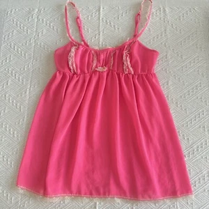 Victoria’s Secret Neon Pink Cream Lace Babydoll Lingerie Top Sz M Medium - Picture 1 of 14