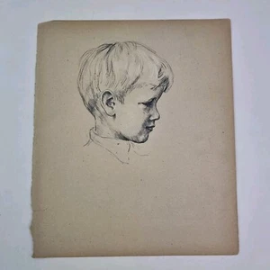 Sir Peter Markham Scott unsigniertes Stift & Kreide Porträt eines Jungen - Bild 1 von 5