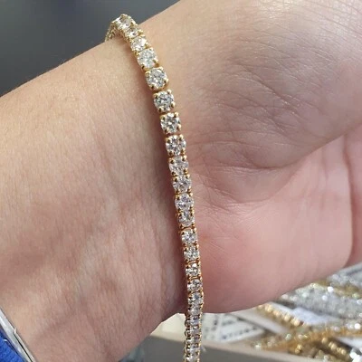 4.50Ct D/VS LabGrown Round Diamond women Tennis Bracelet Yellow Gold Hallmarked - Image 1 of 4