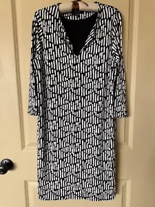 KAREN KANE Black and White Geometric 3/4 Sleeve Shift Dress Knit Lined Sz Large - Picture 1 of 11