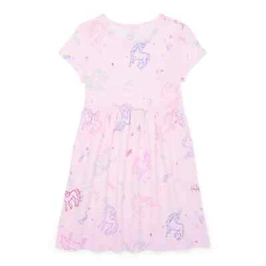Wonder Nation Girls Short Sleeves Unicorn Play Dress - Pearl Pink NEW - Picture 1 of 3