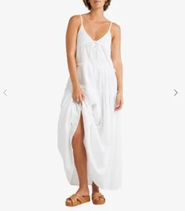 Billabong Dress White NEW Long Maxi High Tides Long Size Large - Imagen 1 de 10