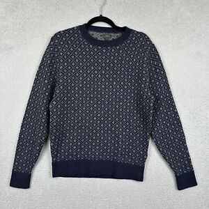 J Crew Sweater Womens Medium Blue 100% Lambs Wool Nordic Grid Pullover Casual