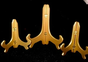 Picture Photo Holder Display Stands Gold Set Lot 3 Wood Decorative Tabletop 9”6” - Picture 1 of 11