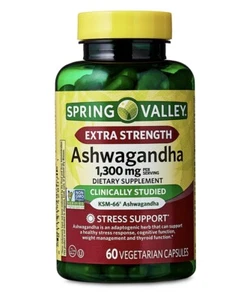 Spring Valley Extra Strength Ashwagandha Dietary Supplement, 1300 mg, 60 Vegetar - Picture 1 of 11