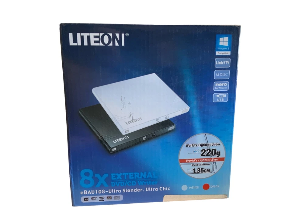 LITE-ON 8x External DVD/CD Writer Optical Drive eBAU108-11 Ultra Slender NIB - Image 1 of 1