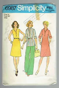 SIMPLICITY 6987 sewing pattern dress top pant vintage Sz 14 1975 - Bild 1 von 1