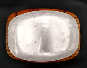Vintage AC Fabricators Gardena Calif Lg Cast Aluminum Steak Platter Walnut Base - Picture 1 of 15