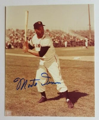 MONTE IRVIN 8X10 AUTOGRAPH PHOTO BATTING NEW YORK GIANTS BLUE SHARPIE DECEASED - Image 1 of 2