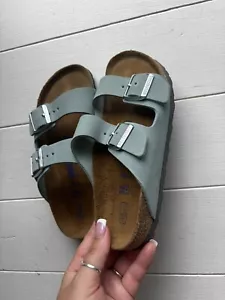 Birkenstock N7698* Womens Arizona Leather/Cork Faded Aqua Leather Sandals Size 5 - Picture 1 of 21