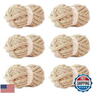 Khaki Chunky Chenille Yarn, 6 PCS Chunky Chenille Yarn for Hand Knitting, Bul - Picture 1 of 5