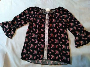 Blouse Girl Black with roses l Size L (14) - Picture 1 of 5