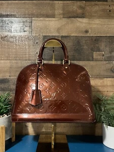 Louis Vuitton Alma PM Burgundy Brown Rouge Vernis Patent Leather LV Handbag - Picture 1 of 21