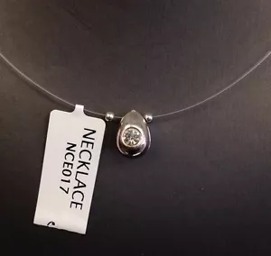 New Sterling Silver Round Cut Clear Cubic Zirconia Fish Wire Necklace Chain - Picture 1 of 5