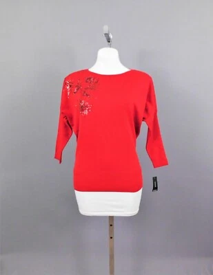 Suéter para mujer Alfani con detalles de lentejuelas, talla S, rojo, 80 % rayón, 20 % nailon Foto 1 de 4