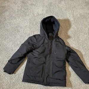 Abercrombie Fitch Kids Winter Hooded Jacket Parka Coat Size 11/12 Faux Fur Black - Picture 1 of 10