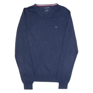 TOMMY HILFIGER Mens Jumper Blue V-Neck Tight Knit M - Picture 1 of 6